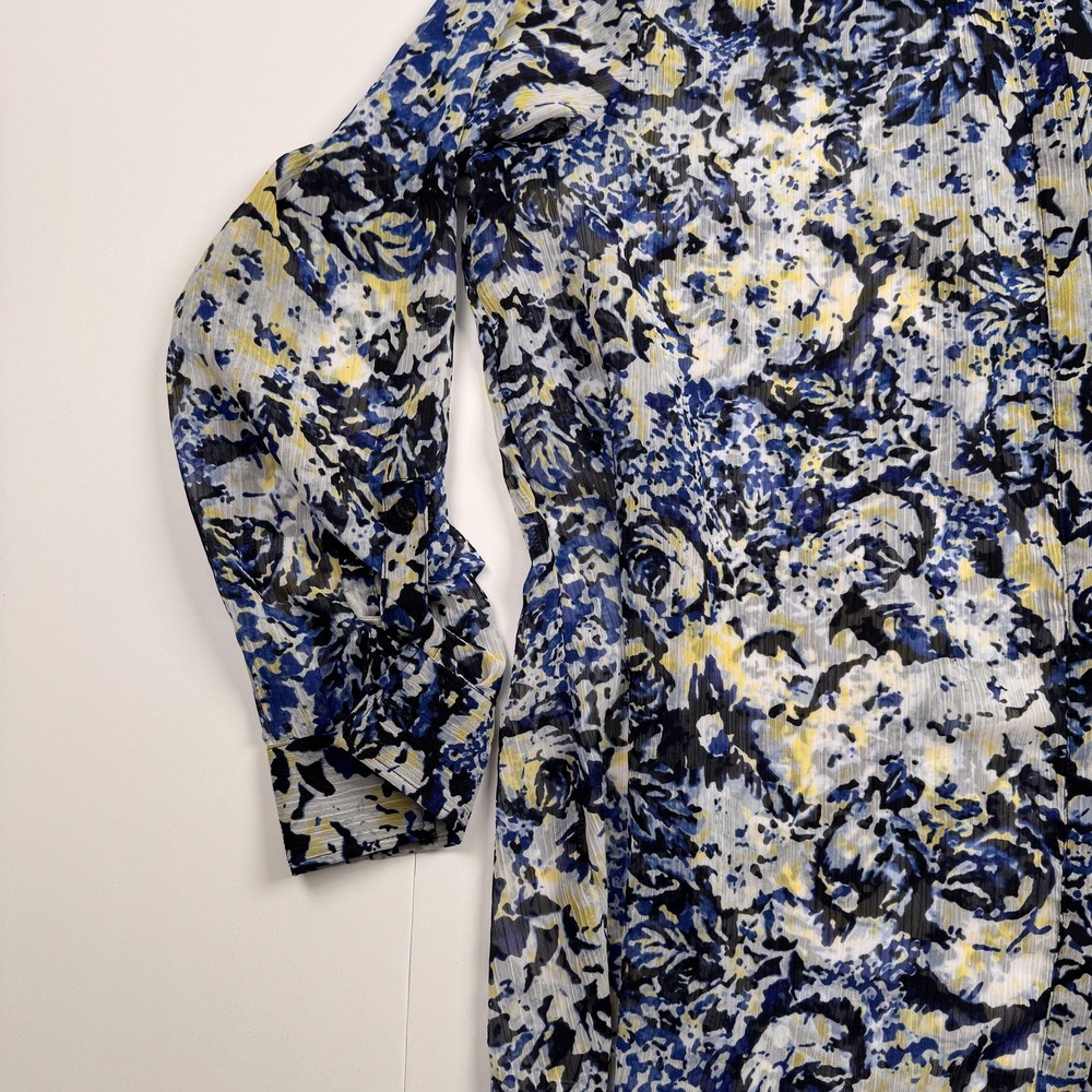 Liz Claiborne Womens 1X Blue Yellow Floral Print Long Sleeve Blouse Tunic - Picture 3 of 10